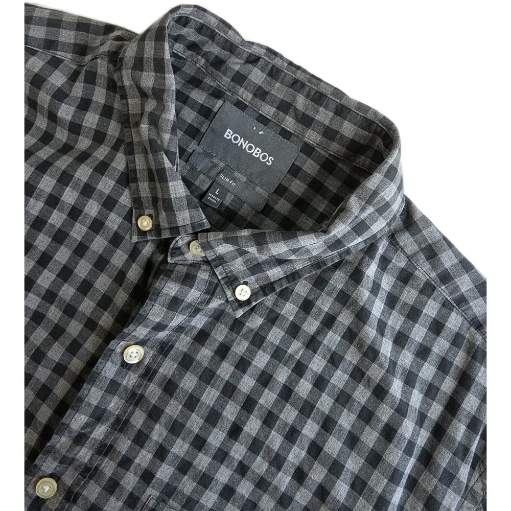 Bonobos Shirt Mens Large Black‎ Gray Check Slim Fit Button Down ls